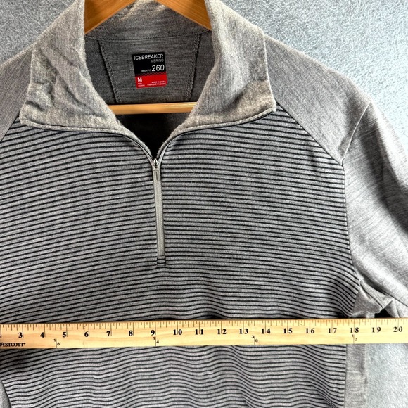 Icebreaker Shirt Mens Medium Gray Striped Bodyfit 260 Merino Thumb Hole Sleeve - Picture 8 of 10